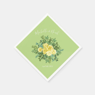 Serviette En Papier Jaune clair et vert pâle Rose Mariage floral