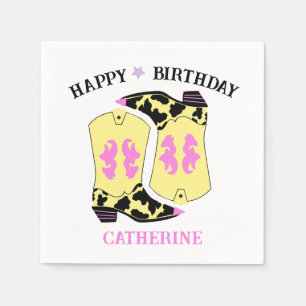 Serviette En Papier Jaune Cowgirl Western Boots Ranch Cowboy Anniversa