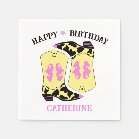 Serviette En Papier Jaune Cowgirl Western Boots Ranch Cowboy Anniversa (Devant)