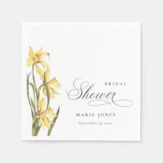 Serviette En Papier Jaune Daffodil Aquarelle Fleurie Shower de Mariage (Devant)