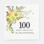 Serviette En Papier Jaune Daffodil Blanc 100e fête d'anniversaire (Devant)