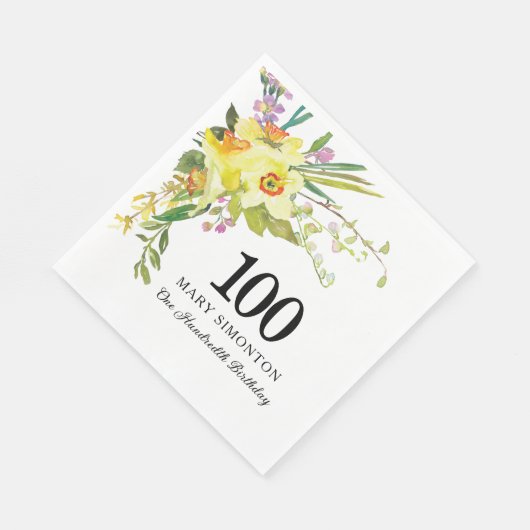 Serviette En Papier Jaune Daffodil Blanc 100e fête d'anniversaire (Coin)