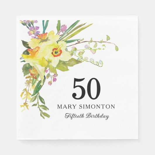 Serviette En Papier Jaune Daffodil Blanc 50e fête d'anniversaire (Devant)