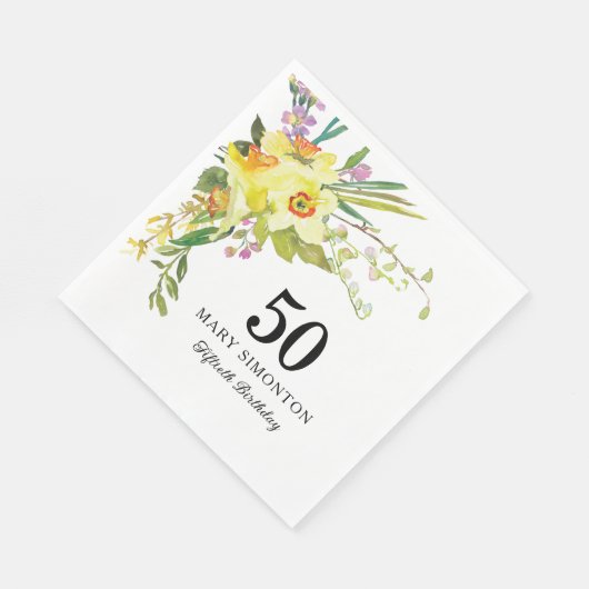 Serviette En Papier Jaune Daffodil Blanc 50e fête d'anniversaire (Coin)
