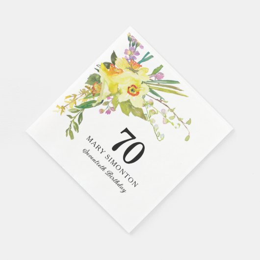 Serviette En Papier Jaune Daffodil Blanc 70e fête d'anniversaire (Coin)
