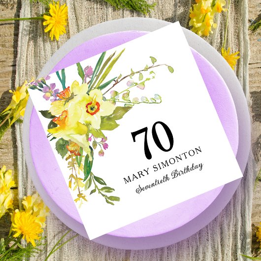 Serviette En Papier Jaune Daffodil Blanc 70e fête d'anniversaire