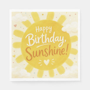 Serviette En Papier Jaune Ensoleillé Joyeux Anniversaire