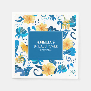 Serviette En Papier Jaune Floral bleu italien nuptiale