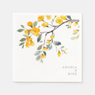 Serviette En Papier Jaune Floral Custom Gold Texte Cocktail