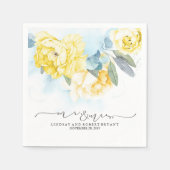Serviette En Papier Jaune Floral Dusty bleu Mariage d'aquarelle (Devant)