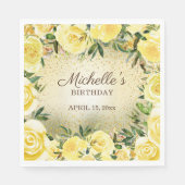 Serviette En Papier Jaune Floral Rose Parties scintillant or Anniversa (Devant)