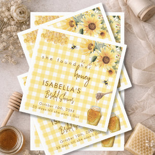 Serviette En Papier Jaune Gingham Elle a Trouvé Son Miel Baby Shower