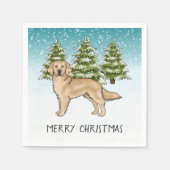 Serviette En Papier Jaune Golden Retriers Bleu hiver Noël (Devant)