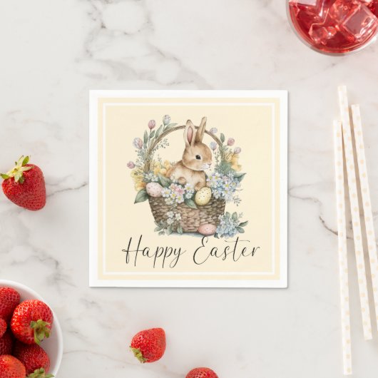 Serviette En Papier Jaune Joyeux Lapin De Pâques (En situation)