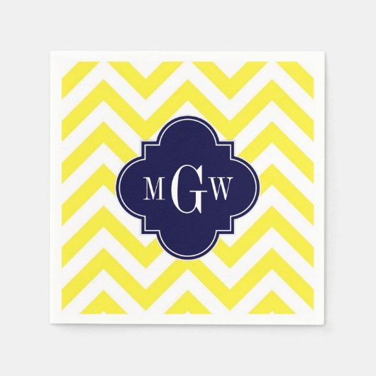 Serviette En Papier Jaune Lg Chevron Navy Quatrefoil 3 Monogramme (Devant)