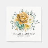 Serviette En Papier Jaune Moutarde Floral Sage Verdure Mariage Moderne (Devant)