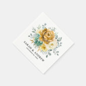 Serviette En Papier Jaune Moutarde Floral Sage Verdure Mariage Moderne (Coin)