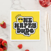 Serviette En Papier Jaune Noir Rétro One Happy Dude 1er Anniversaire (En situation)