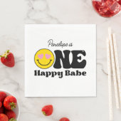 Serviette En Papier Jaune rose un heureux bébé premier anniversaire (En situation)