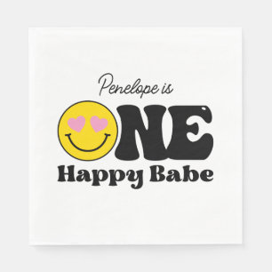Serviette En Papier Jaune rose un heureux bébé premier anniversaire