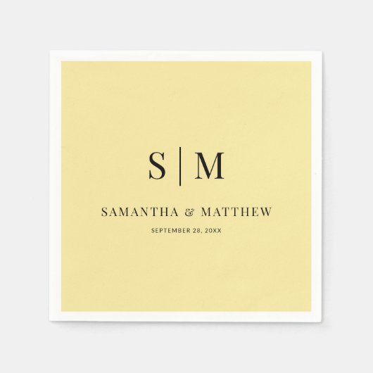 Serviette En Papier Jaune simple élégante Paraphe Mariage (Devant)