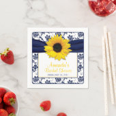 Serviette En Papier Jaune Sunflower Navy Bleu Mariage personnalisé (En situation)