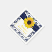 Serviette En Papier Jaune Sunflower Navy Bleu Mariage personnalisé (Coin)
