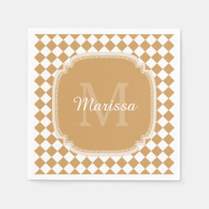 Serviette En Papier Jaune Verge d'Or à Carreaux Monogramme avec Nom