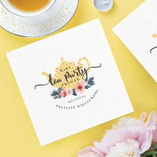 Serviette En Papier Jaune Vintage Floral Teapot Tea Party Baby shower