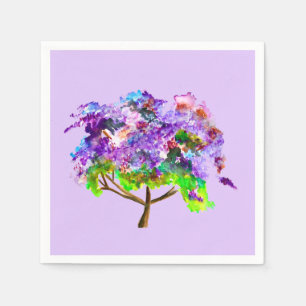 Serviette En Papier Jaune violette arbre aquarelle art