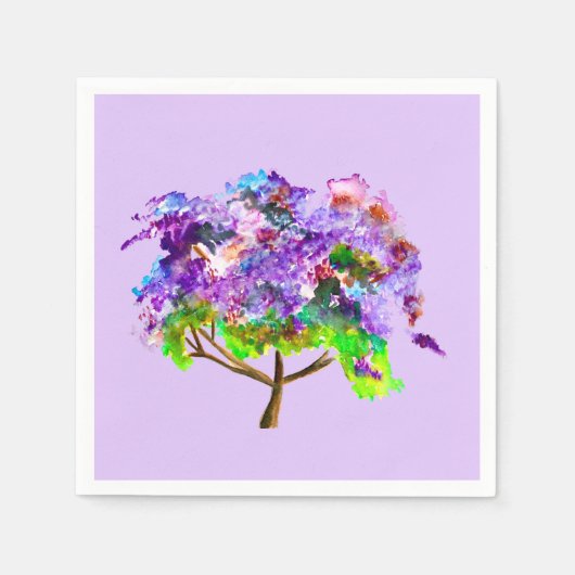 Serviette En Papier Jaune violette arbre aquarelle art (Devant)