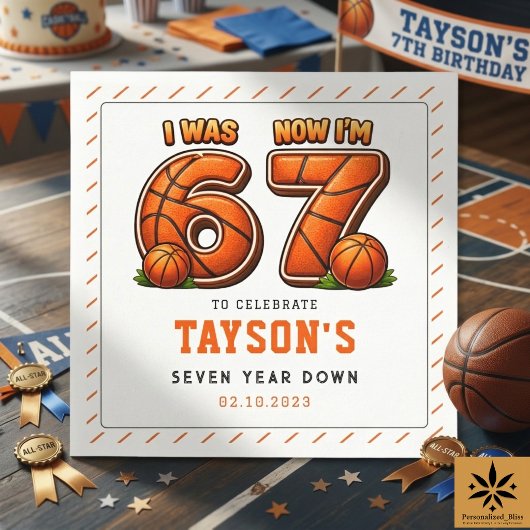 Serviette En Papier J'avais 6 ans, maintenant j'ai 7 ans Basket Annive