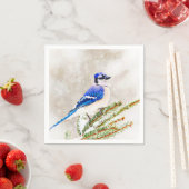 Serviette En Papier Jay bleu dans un pin avec neige (En situation)