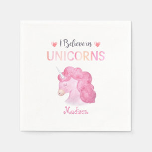 Serviette En Papier Je crois en Unicorns Pink Nom Birthday Girly