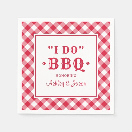 Serviette En Papier Je fais BBQ Red En vichy Custom Wedding Monogramme (Devant)