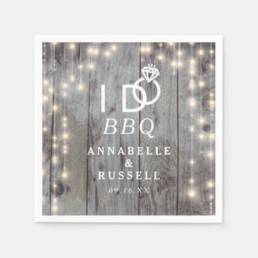 Serviette En Papier Je fais BBQ Rustic Lights Fiançailles bois (Devant)
