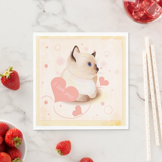 Serviette En Papier Je T'Aime Chat (En situation)