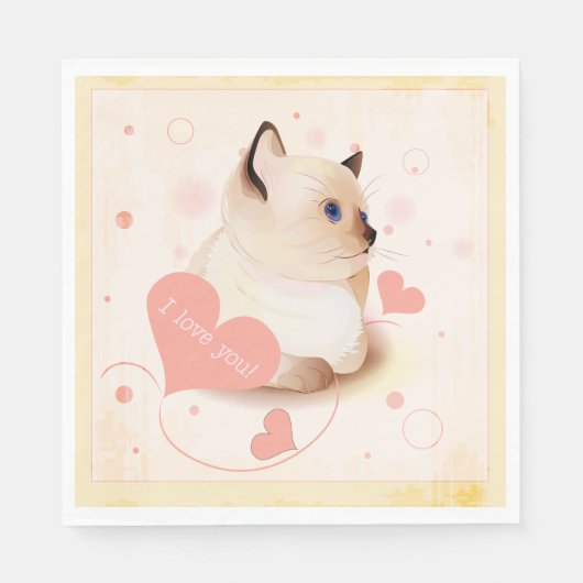 Serviette En Papier Je T'Aime Chat (Devant)