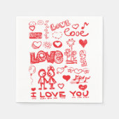 Serviette En Papier Je t'aime, Coeurs rouges (Devant)