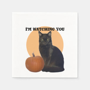 Serviette En Papier Je vous regarde   Chat noir et Citrouille orange