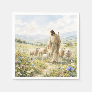 Serviette En Papier Jésus Bon Berger Fleur Sauvage Aquarelle