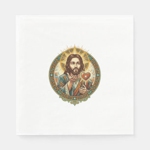 Serviette En Papier Jésus envoie un baiser Cœur rouge Bouton J'aime Hu
