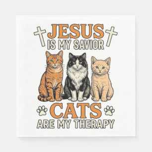 Serviette En Papier Jésus et les chats sont ma thérapie Vintage T-shir