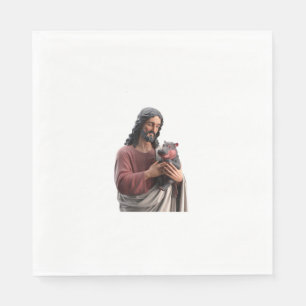 Serviette En Papier Jesus Holding Moo Deng l'hippo pygmée art classiqu
