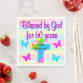 SERVIETTE EN PAPIER JÉSUS M'AIME 60E ANNIVERSAIRE NAPKINS (En situation)