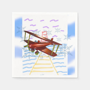 Serviette En Papier Jetée du phare biplan Vagues bleues