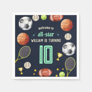 Serviette En Papier jeu bleu enfants garçons Sports 10e anniversaire