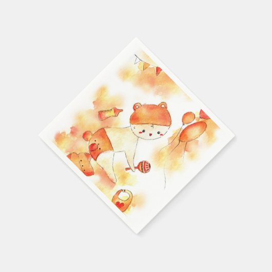Serviette En Papier Jeu d'aquarelle Bear & Jouets Orange mignonne Napk (Coin)