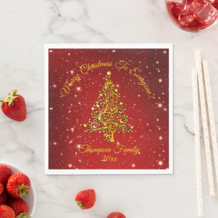 Serviette En Papier Jeu de correspondance Noël Rouge Arbre d'or Nom dé