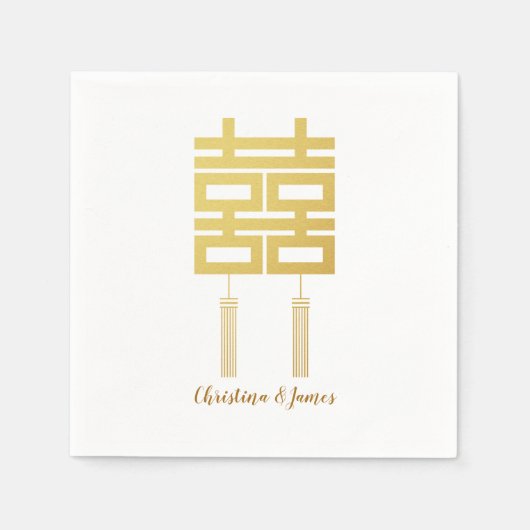 Serviette En Papier Jeu de Napkin Gold Double Bonheur (Devant)